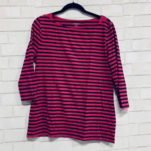 Merona Knit Top 3/4 Length Sleeve - Pink & Navy XL